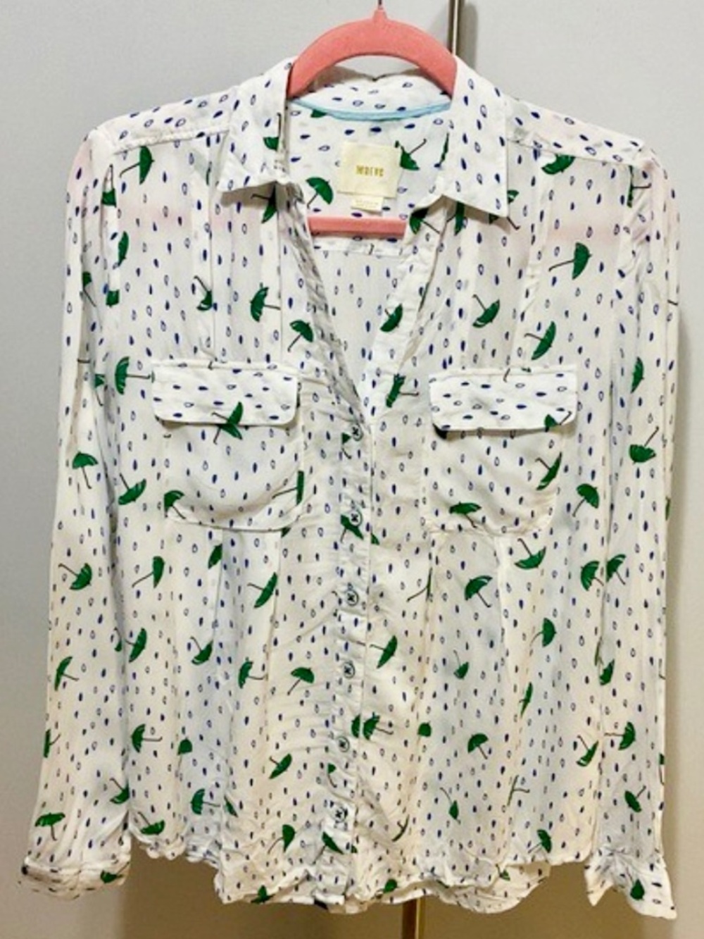 Maeve Anthropologie Long Sleeve Button Down Umbrella Shirt Size 4